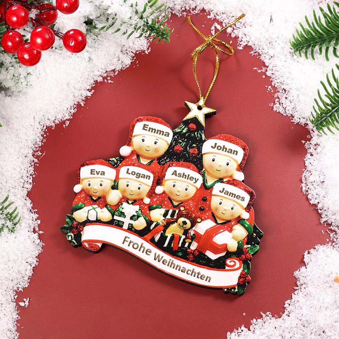 Holz Personalisierte 6 Namen & Text unter dem Weihnachtsbaum Anhänger mit 6 Familienmitgliedern Weihnachtsornament 