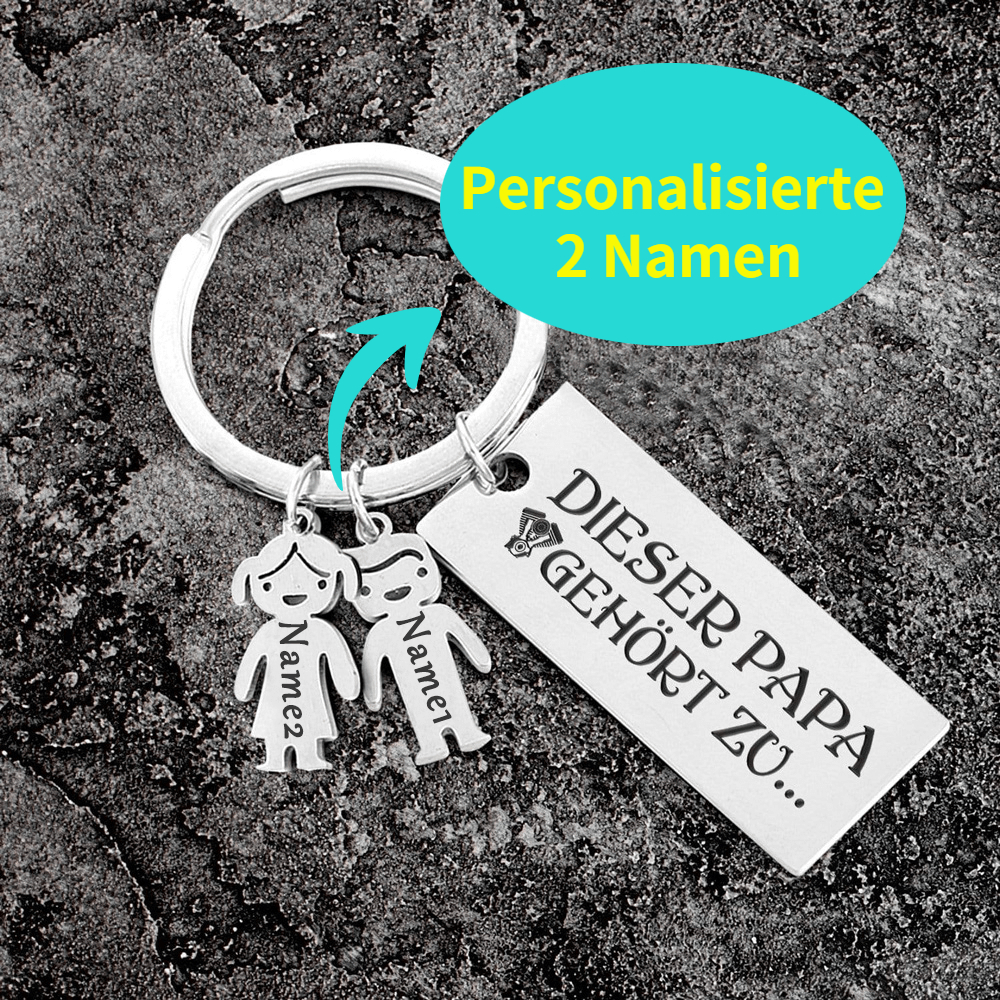 Personalisierter 2 Kinder Namen Schlüsselanhänger - Motorradfahrer - An Meinen Papa - Geschenkkarte Set