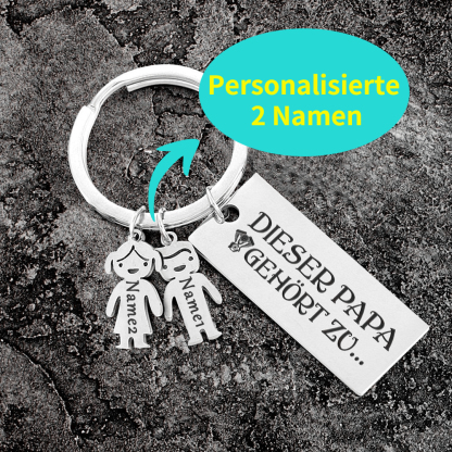 Personalisierter 2 Kinder Namen Schlüsselanhänger- Lieber Papa-Geschenk mit Nachrichtenkarte