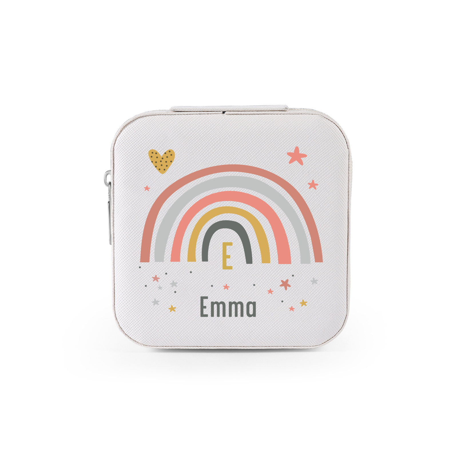 Personalisierbarer Name Pu Leder Regenbogen Kinder Schulanfang Geschenk Schmuckaufbewahrung Schmuckzubehör Aufbewahrungsbox für Schmuck