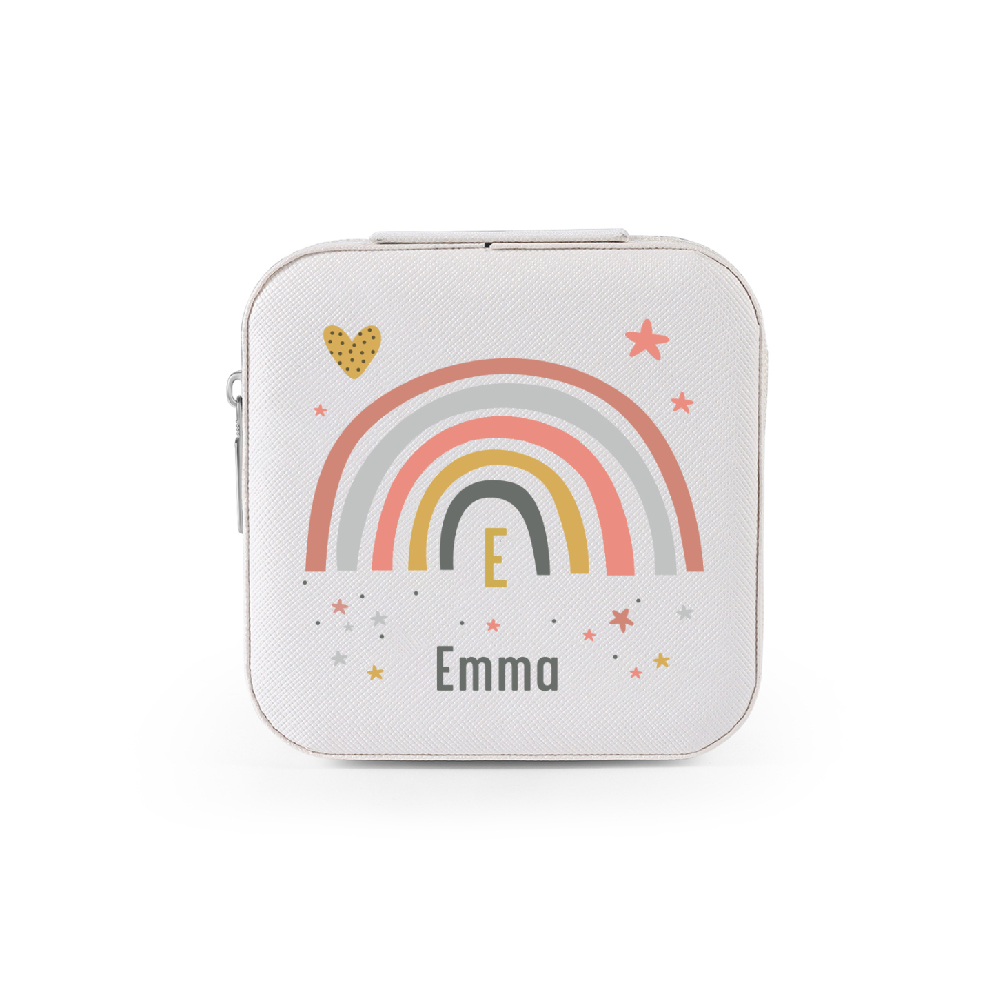 Personalisierbarer Name Pu Leder Regenbogen Kinder Schulanfang Geschenk Schmuckaufbewahrung Schmuckzubehör Aufbewahrungsbox für Schmuck