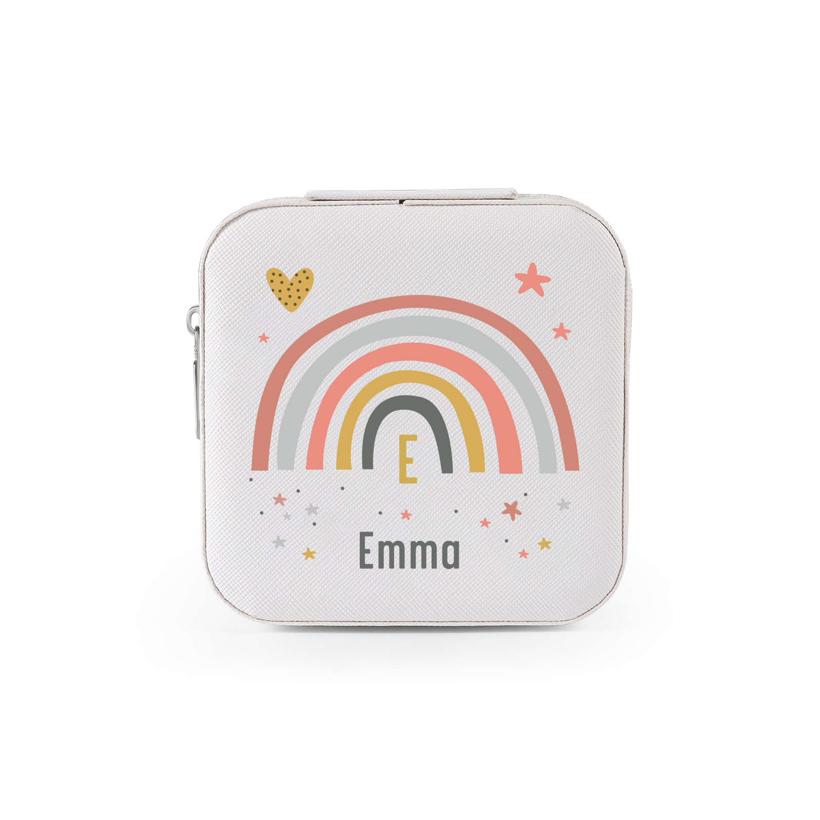 Personalisierbarer Name Pu Leder Regenbogen Kinder Schulanfang Geschenk Schmuckaufbewahrung Schmuckzubehör Aufbewahrungsbox für Schmuck
