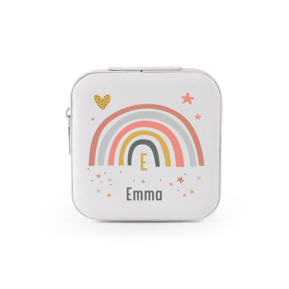 Personalisierbarer Name Pu Leder Regenbogen Kinder Schulanfang Geschenk Schmuckaufbewahrung Schmuckzubehör Aufbewahrungsbox für Schmuck