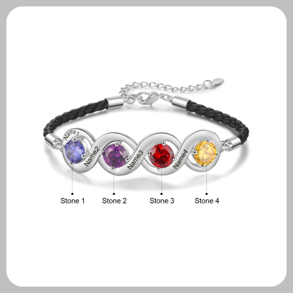 Personalisierte 4 Namen & 4 Geburtssteine Infinity Handseil Armband