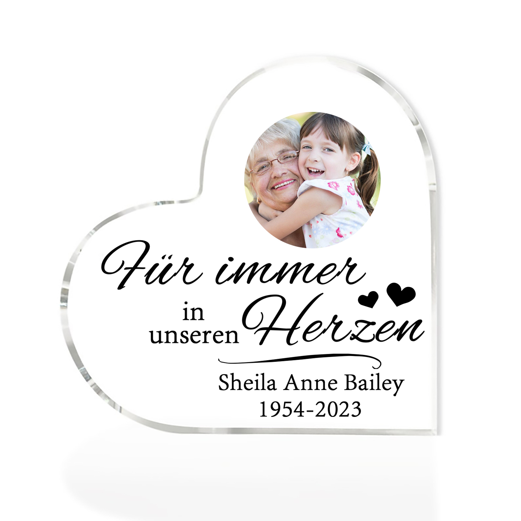 Personalisierter Text & Foto Acryl-Deko-Für immer in unseren Herzen-Trauer Schreibtischdekoration