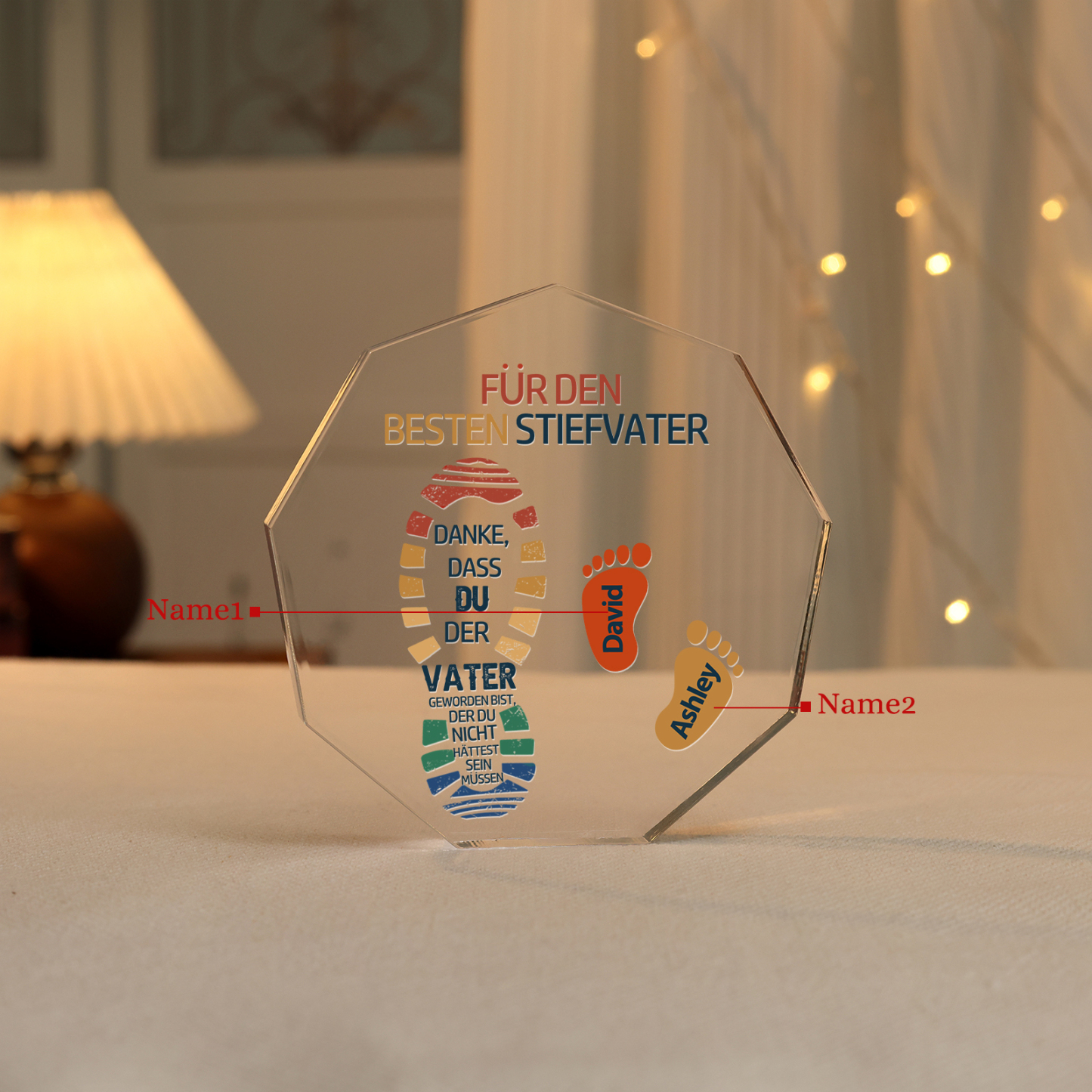Neuneck Acryl-Deko Personalisierte 2 Namen -Für den besten Stiefvater- Schreibtischdekoration für Stiefvater