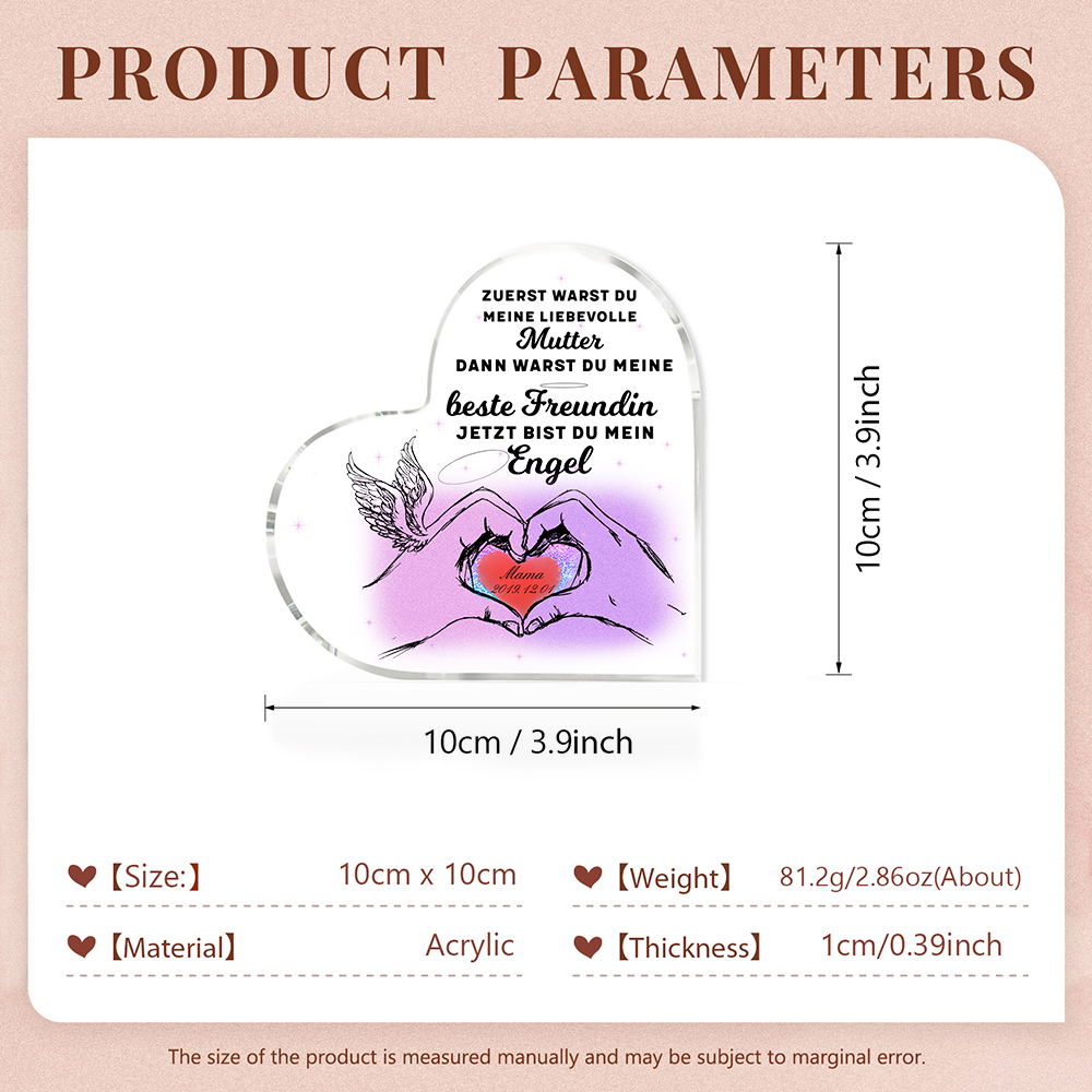 Personalisierter Name & Datum Acryl-Deko-Jetzt bist du mein  Engel-Trauer Schreibtischdekoration für Mutter