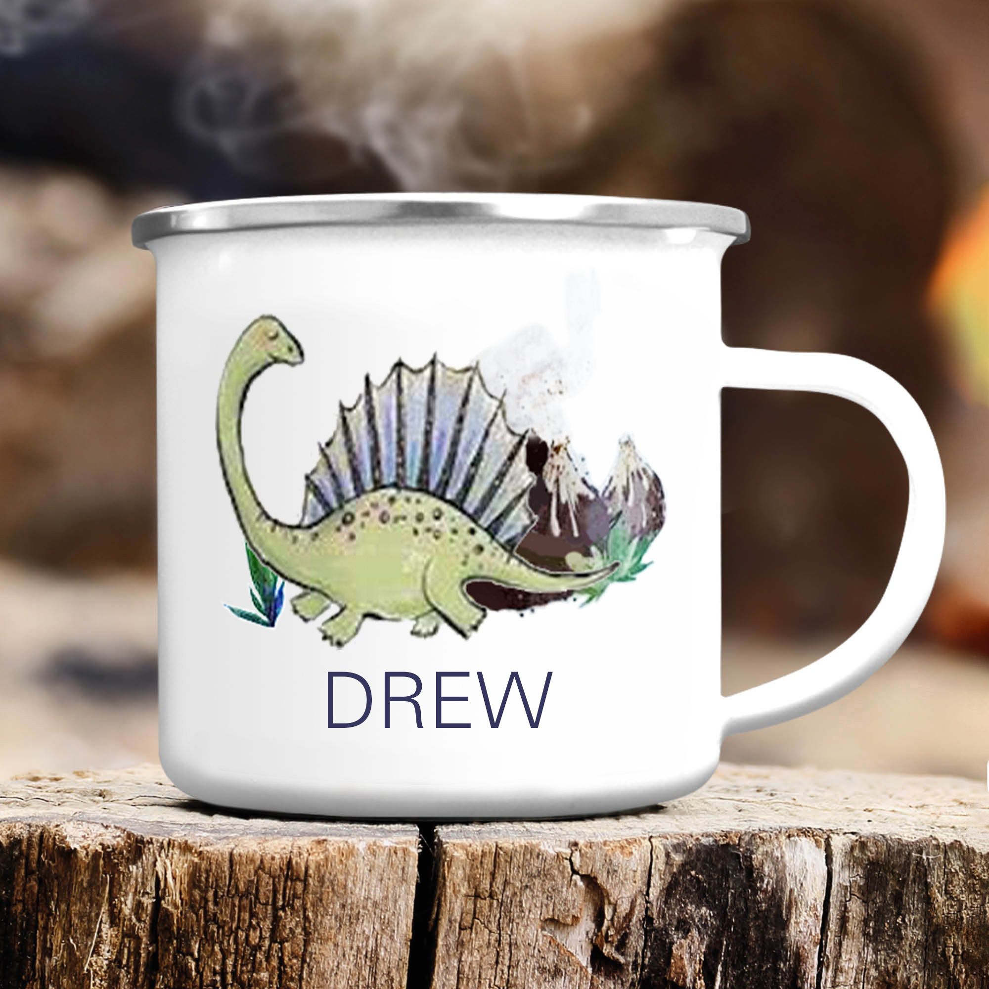 Personalisierter Name Grün Spinosaurus Kinder Emaille Tasse