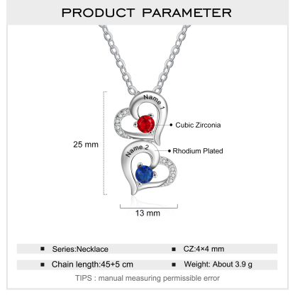 Gravur 2 Namen Liebe Herz Halskette mit 2 Geburtssteinen - Geschenk für Familie