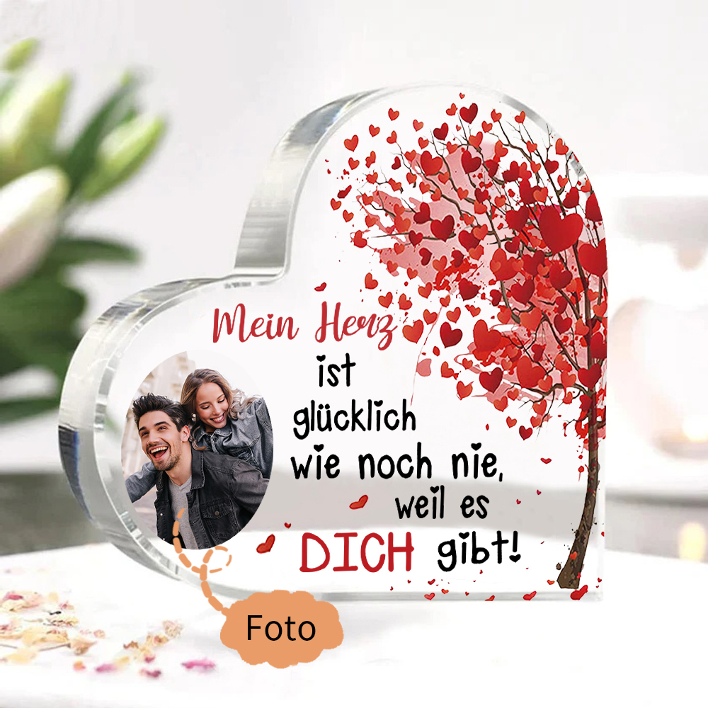 Personalisierte 1 Foto Acryl-Deko-Mein Herz ist glücklich wie noch nie, weil es Dich gibt-Schreibtischdekoration für Paar