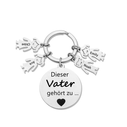Gravur 4 Namen & Wunschtext Familie Schlüsselanhänger - Dieser Vater ( oder Mutter, Opa, Oma, usw. ) Gehört zu ...