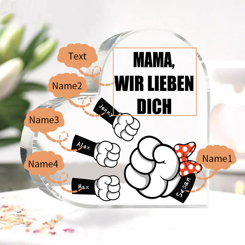 Personalisierte 4 Namen & Text Familie Acryl-Deko Schreibtischdekoration für Mutter