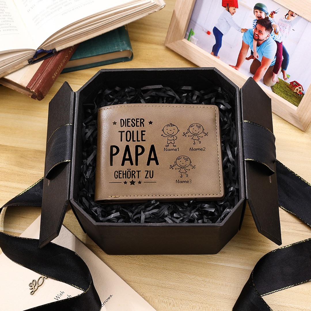 Kettenmachen Personalisierte 3 Namen & Foto-Dieser tolle Papa gehört
PU Leder Kurze Geldbörse für Vater 24.99