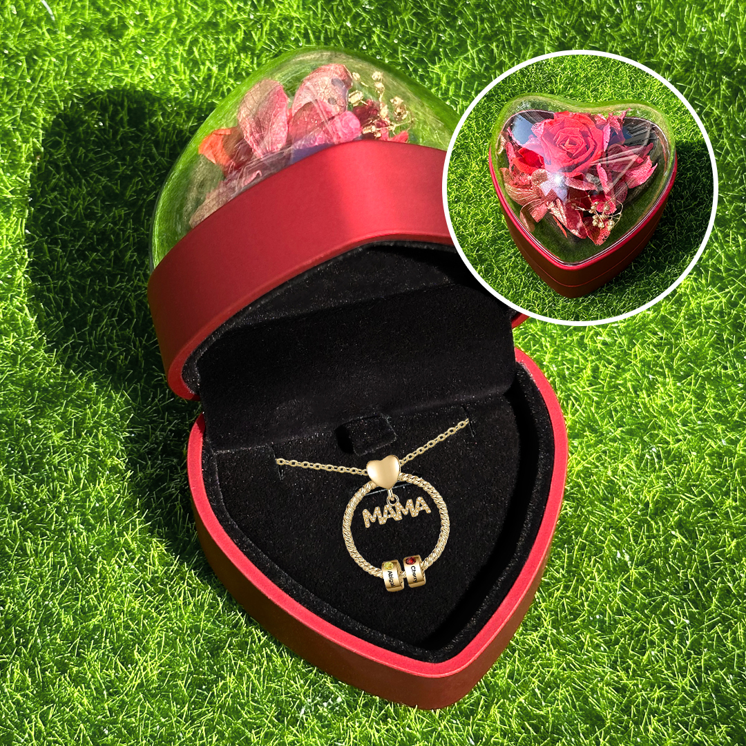 Personalisierte 2 Namen Gravur "MAMA" Halskette mit 2 Geburtssteinen