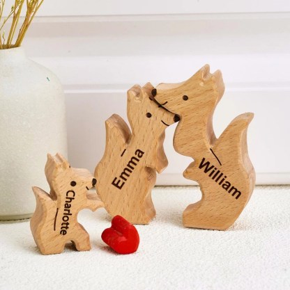 Holzskulptur-Personalisierte 3 Namen Füchse Familien Holz Deko für Familie