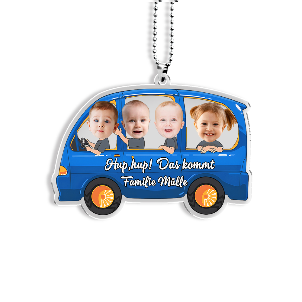 Personalisierte 4 Fotos & Text & Name Blau Auto Acryl Ornament/Schlüsselanhänger mit Schlüsselring