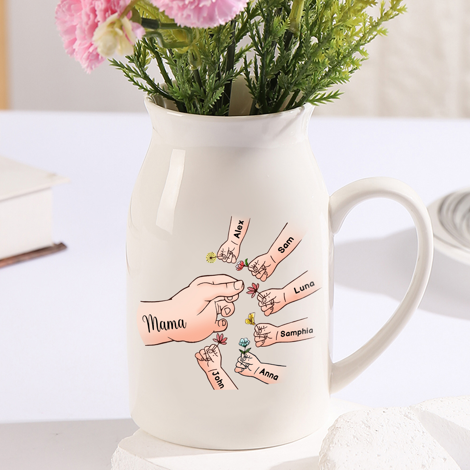 Personalisierte 7 Namen Blumen verschicken Familie Vase