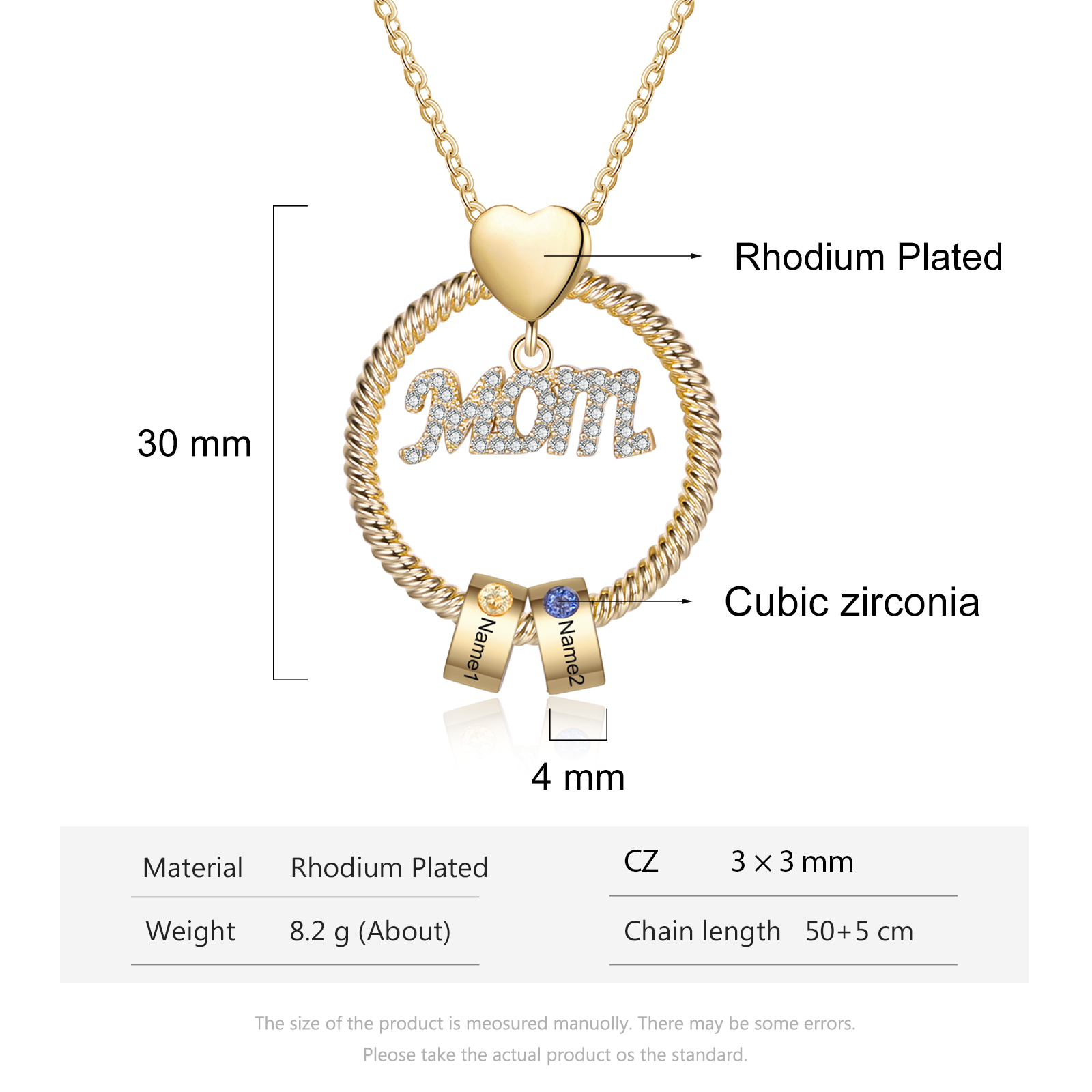 Personalisierte 2 Namen Gravur "MAMA"/MOM/OMA Halskette mit 2 Geburtssteinen