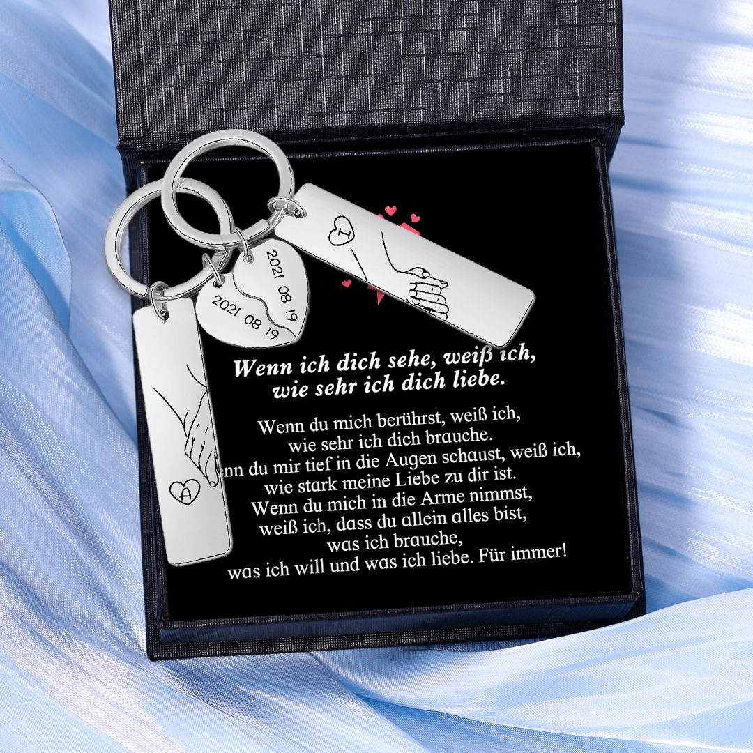 Kettenmachen Personalisierbar Datum & 2 Buchstaben Paar Schlüsselanhänger-Wenn ich dich sehe, weiß ich, wie sehr ich dich liebe-Geschenk mit Nachrichtenkarte 13.99