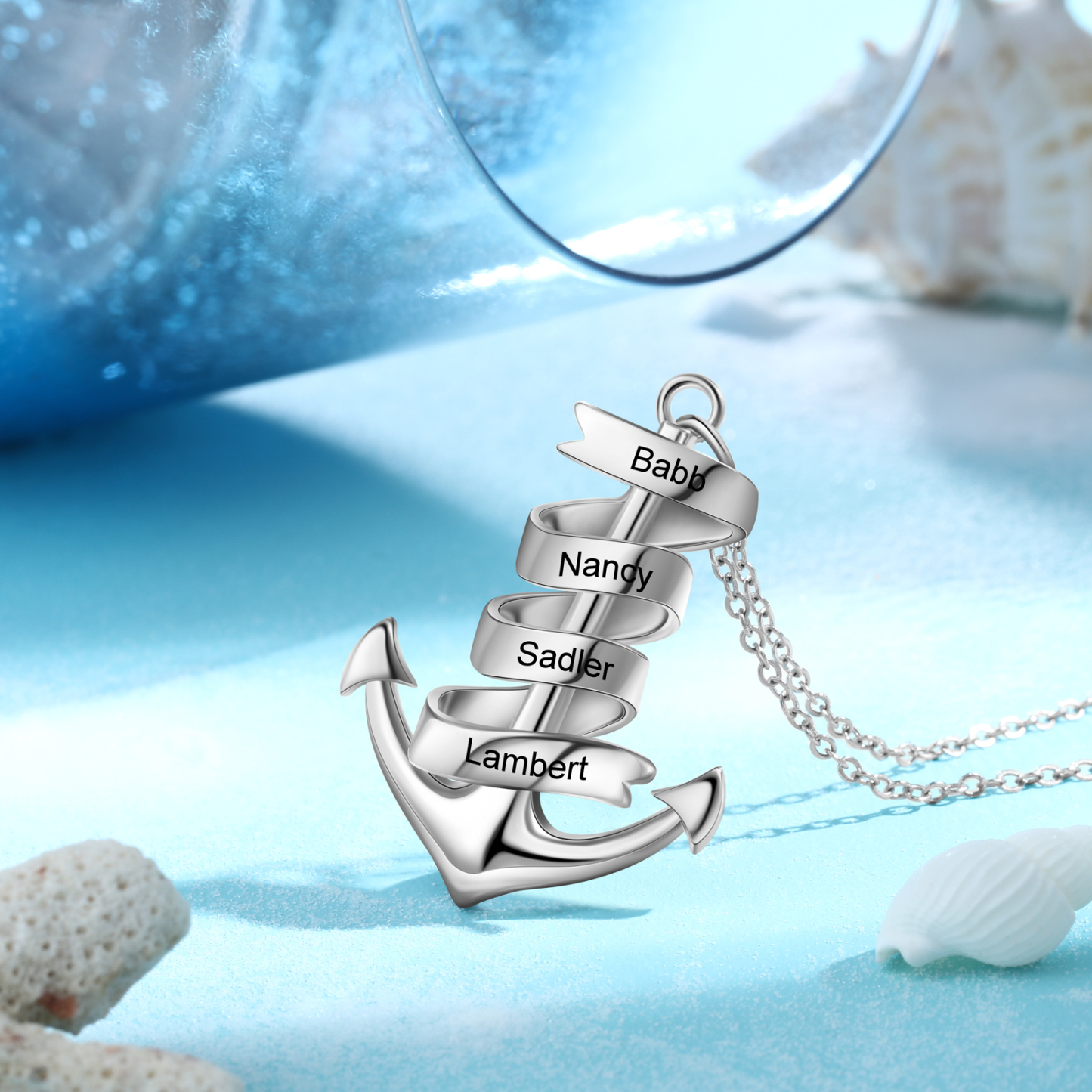 925 Sterling Silber Personalisierte 4 Namen Anker Halskette