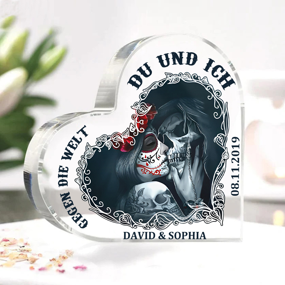 Personalisierte Text & Datum Acryl-Deko-Du und ich gegen die Welt-Schreibtischdekoration für Paar
