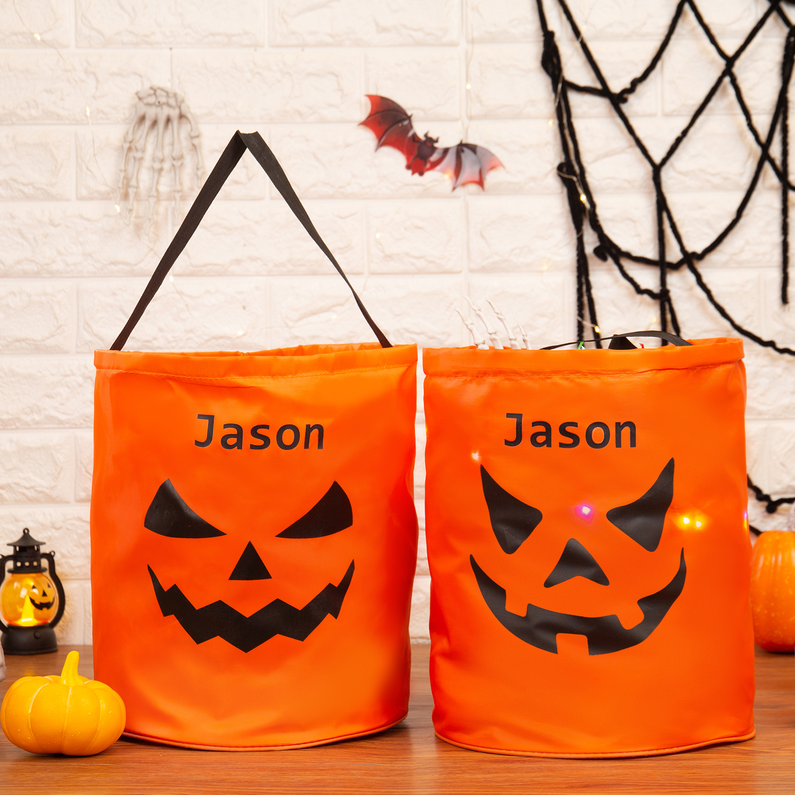 Personalisierter Name Halloween Tasche Süßes Oder Saures Süßigkeiten Tasche mit Led Licht