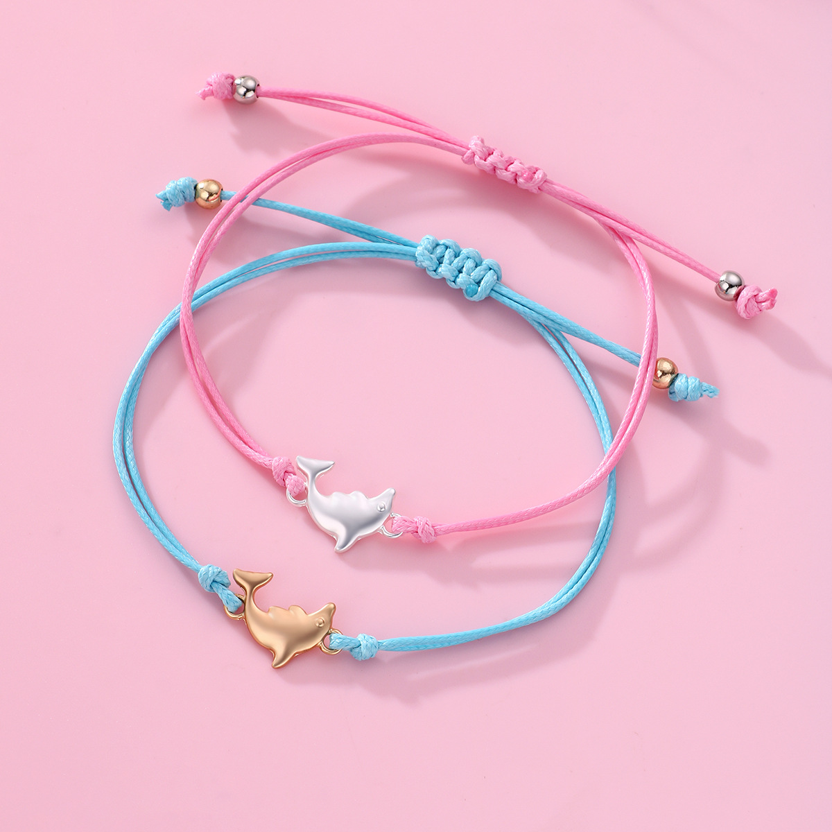 Delfin Armbänder Set mit 2 Ketten-Mutter & Tochter Springe mutig wie ein Delfin ins Meer des Wissens-Schulanfang Geschenk mit Nachrichtenkarte