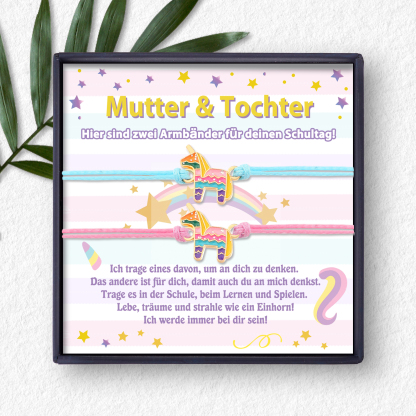Einhorn Armbänder Set mit 2 Ketten-Mutter & Tochter Lebe, träume und strahle wie ein Einhorn-Schulanfang Geschenk mit Nachrichtenkarte