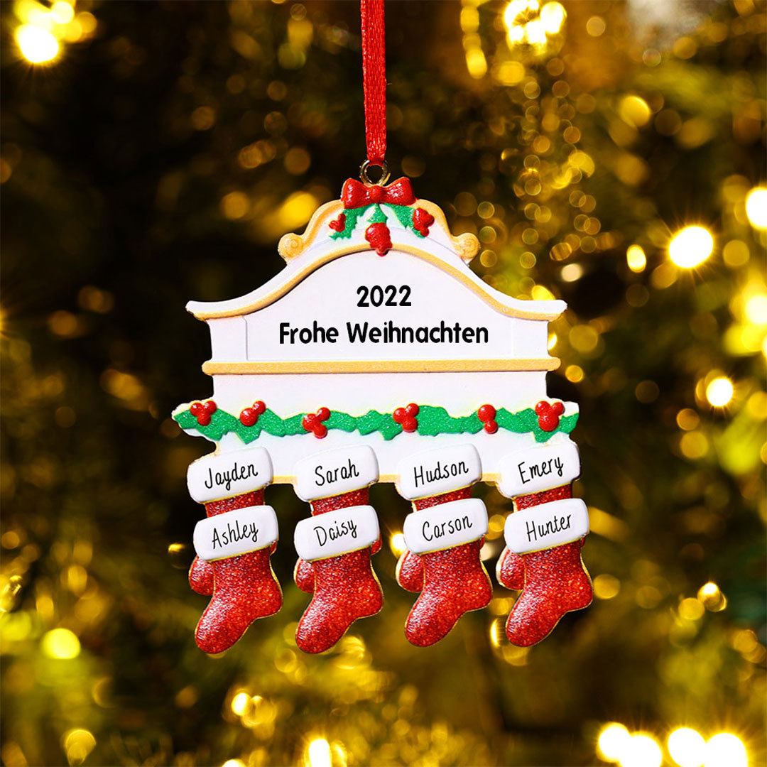 Holz Weihnachtsornament-Personalisiertes 8 Namen Text Rot Strümpfe Ornament Weihnachten Anhänger