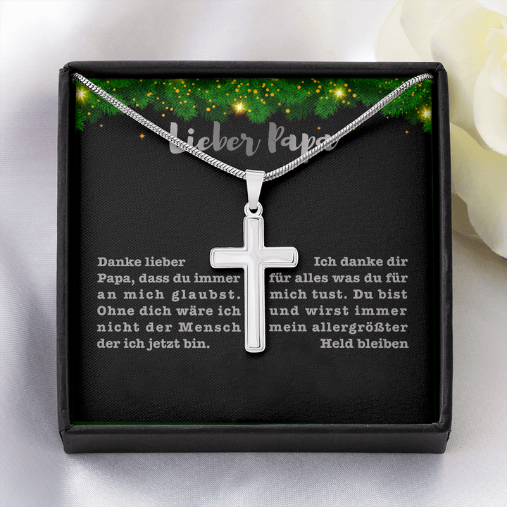 925 Sterling Silber "Lieber Papa" Kreuz Halskette - Vatertag Geschenk mit Nachrichtenkarte