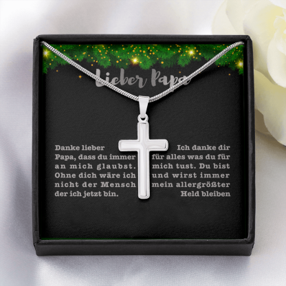 925 Sterling Silber "Lieber Papa" Kreuz Halskette - Vatertag Geschenk mit Nachrichtenkarte