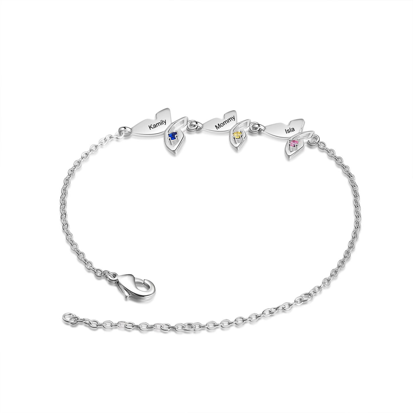 Personalisiertes 3 Namen Schmetterling Armband mit Geburtsstein