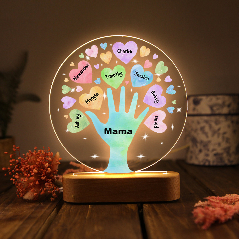 Personalisierte 8 Namen & Text Familie Hand Nachtlicht Geschenk für Großmutter/Mutter zum Muttertag