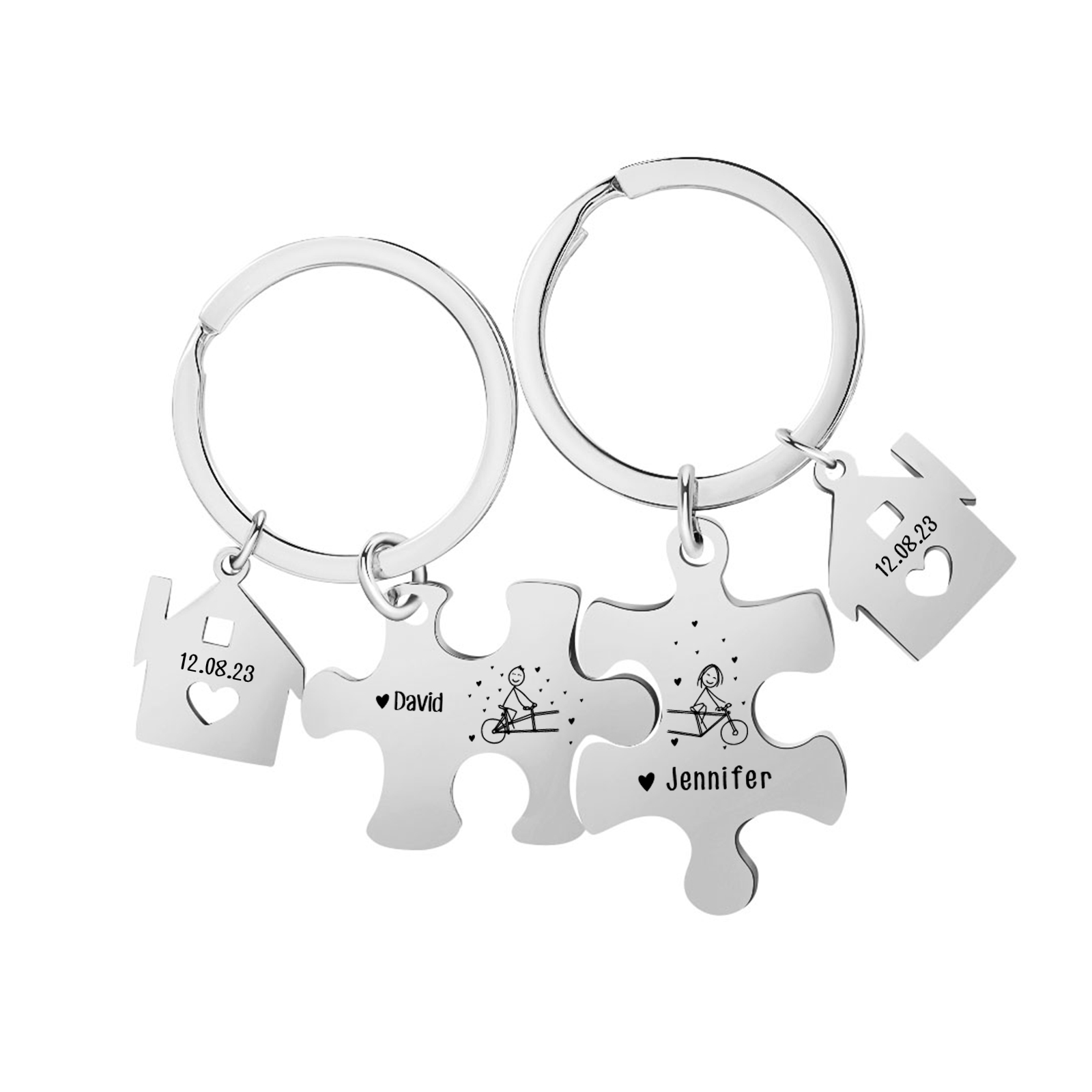 Personalisierte 2 Namen & Datum Puzzle Metall Schlüsselanhänger