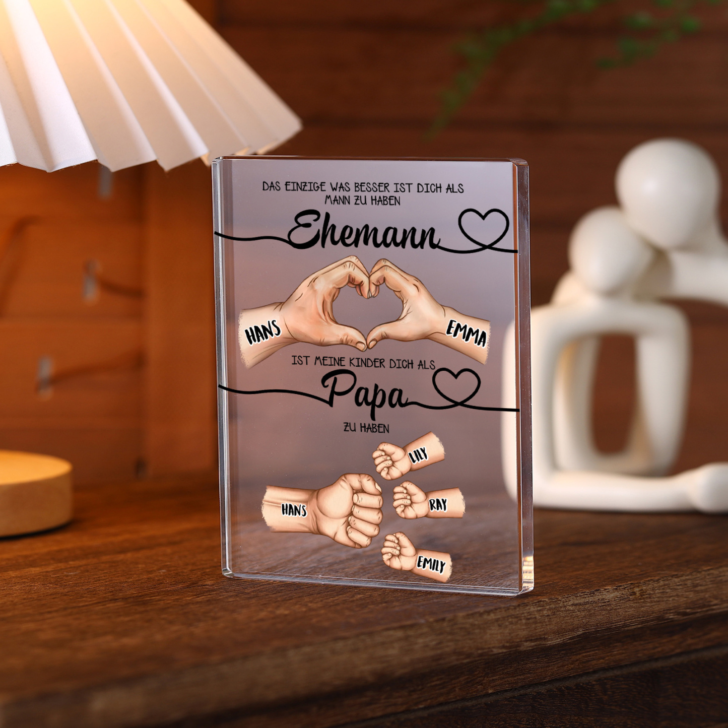 Personalisierte Familien-Acryltafel - Herz & Faust Papa
