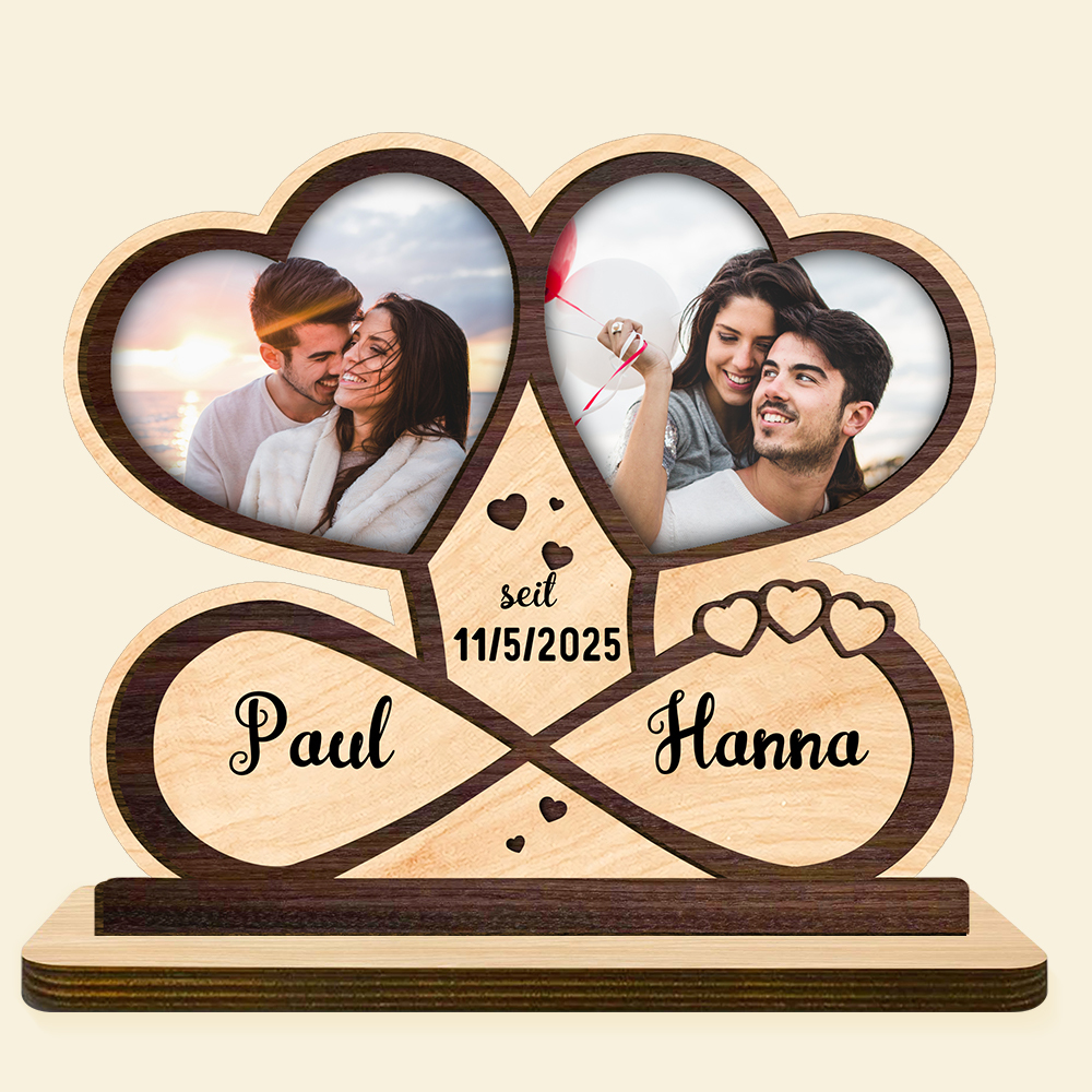 Personalisierter Unendlichkeitsherz-Fotorahmen aus Holz – romantische Deko für Paare