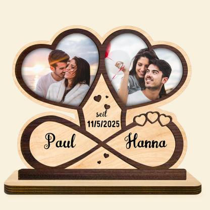 Personalisierter Unendlichkeitsherz-Fotorahmen aus Holz – romantische Deko für Paare