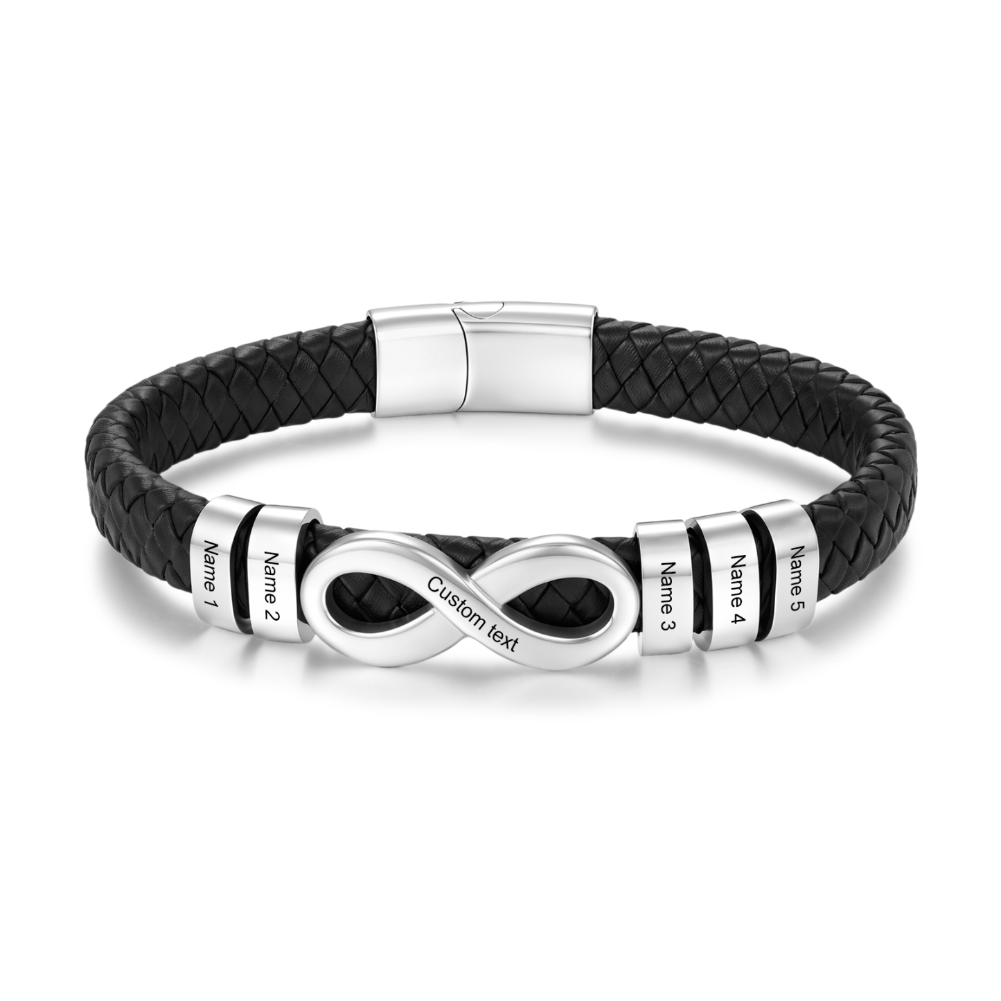 Personalisiertes Lederarmband für Herren mit Unendlichkeitszeichen und 2 bis 6 Namen