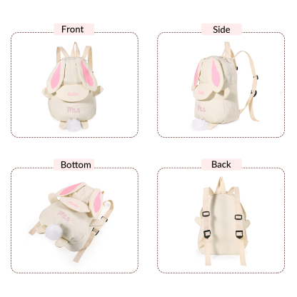 Personalisierter Schulrucksack mit Namen, individuelles niedliches Hasen-Design, Geschenk in 5 Farben, zurück zur Schule Geschenk