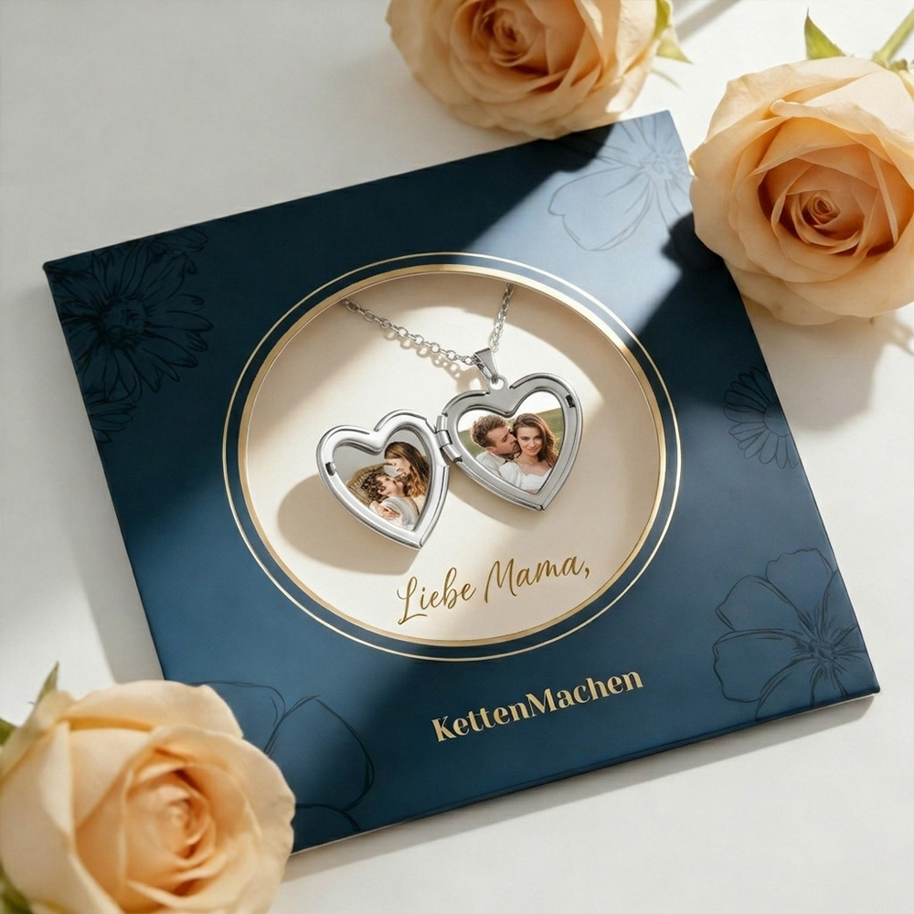 Personalisierte 2 Fotos & Name & Datum Herz Halskette 