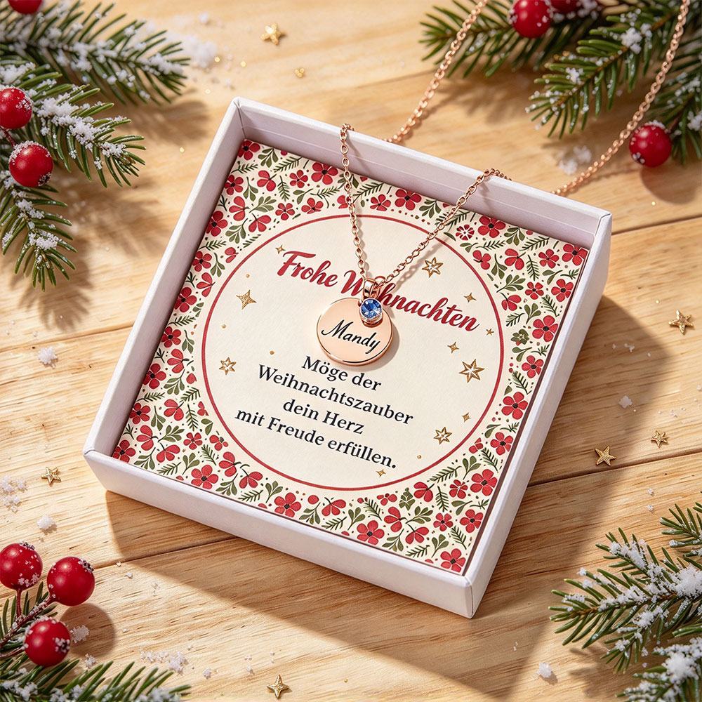 Personalisierte Namenskette mit rundem Anhänger und Geburtsstein-Imitat – Weihnachtsgeschenk für Mama Tochter Ehefrau oder beste Freundin