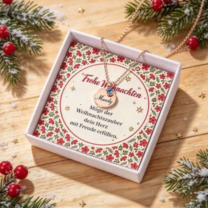 Personalisierte Namenskette mit rundem Anhänger und Geburtsstein-Imitat – Weihnachtsgeschenk für Mama Tochter Ehefrau oder beste Freundin