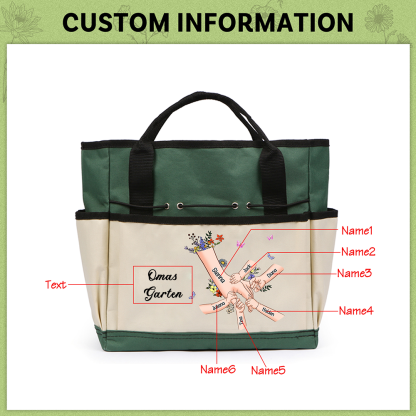Personalisierte 2-8 Namen & Text Gartentasche Blume Hand in Hand Familie große kapazität Gartentasche für Gartenwerkzeug nähen