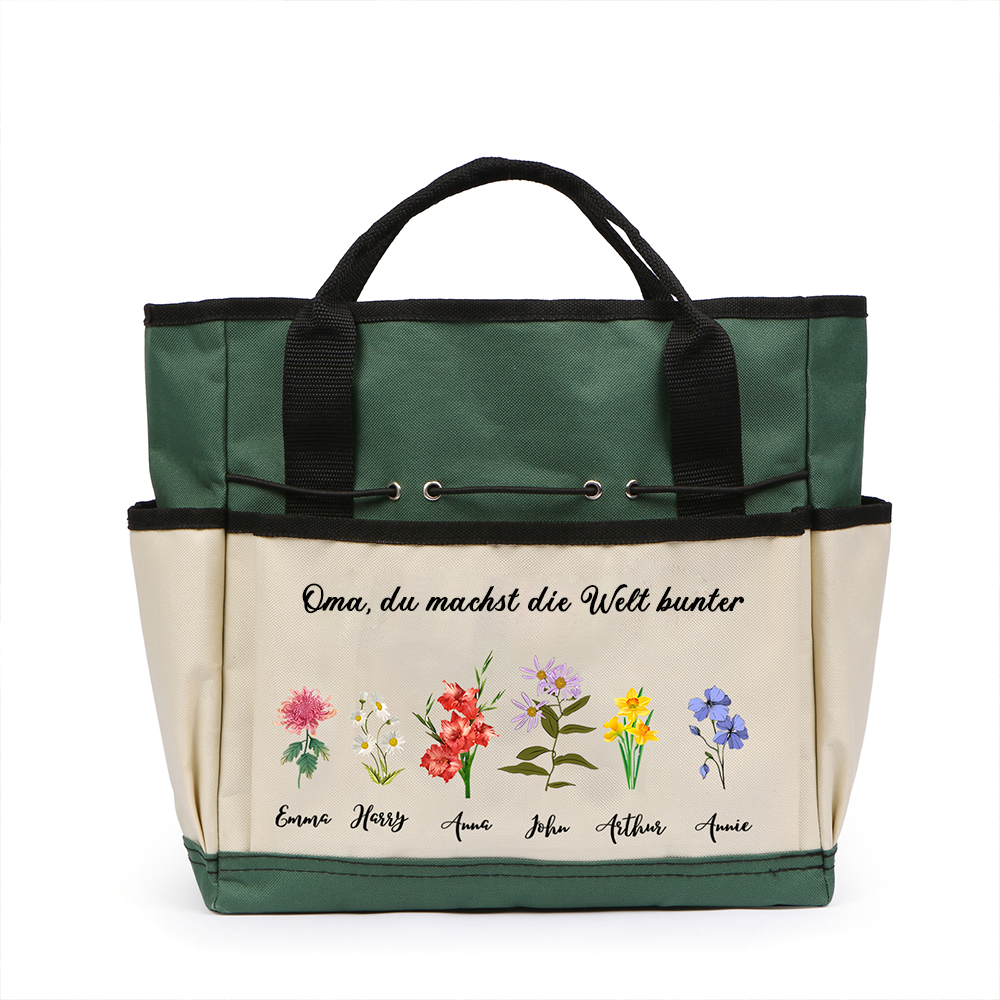 Personalisierte 2-8 Namen & Geburtsblumen & Text Gartentasche Familie große kapazität Gartentasche für Gartenwerkzeug nähen