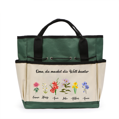 Personalisierte 2-8 Namen & Geburtsblumen & Text Gartentasche Familie große kapazität Gartentasche für Gartenwerkzeug nähen
