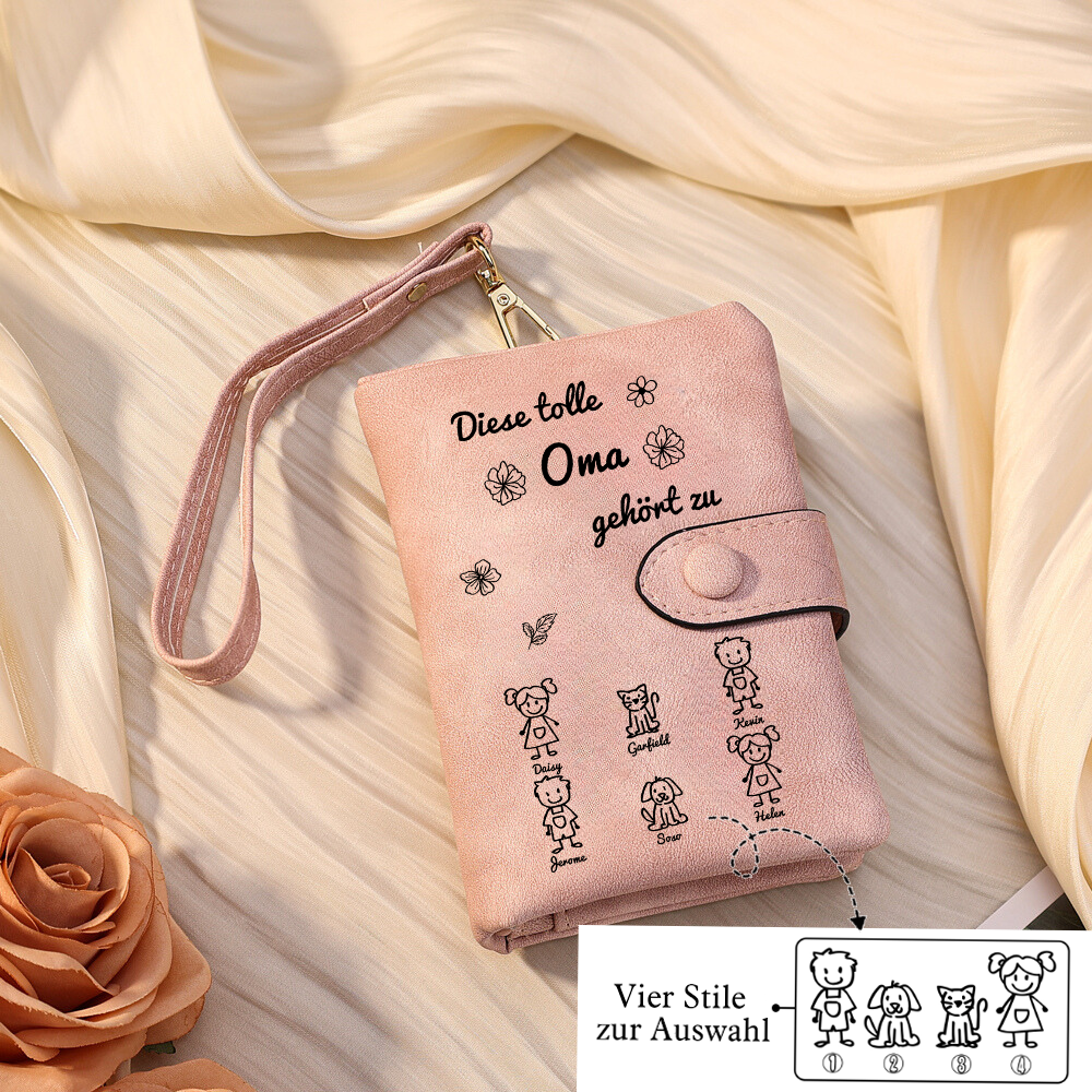 Personalisierte 6 Namen & Muster PU-Leder Portemonnaie -Diese tolle Oma gehört zu- Geldbörse für Oma Großmutter