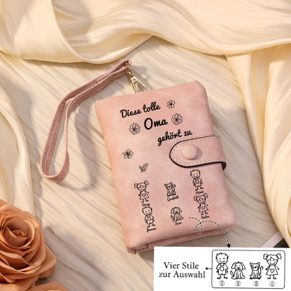 Personalisierte 6 Namen & Muster PU-Leder Portemonnaie -Diese tolle Oma gehört zu- Geldbörse für Oma Großmutter