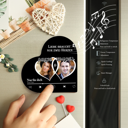Herz Personalisiertes Lied & 2 Namen & Fotos Kühlschrankmagnet mit Musikfunktion Liebe braucht nur zwei Herzen Geschenk für Paare
