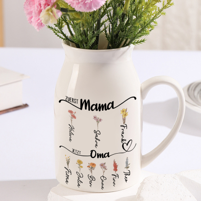 Personalisierte 1-8 Namen & Blumen Hand in Hand Familie Vase Geschenk für Mama Oma 