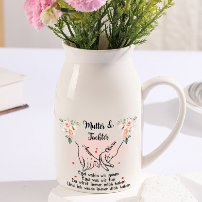 Personalisierte 2 Namen & Geburtsblumen-Mutter & Tochter- Gießvase mit Henkel Mama Vase-Pefektes Geschenk für Mama/Tochter